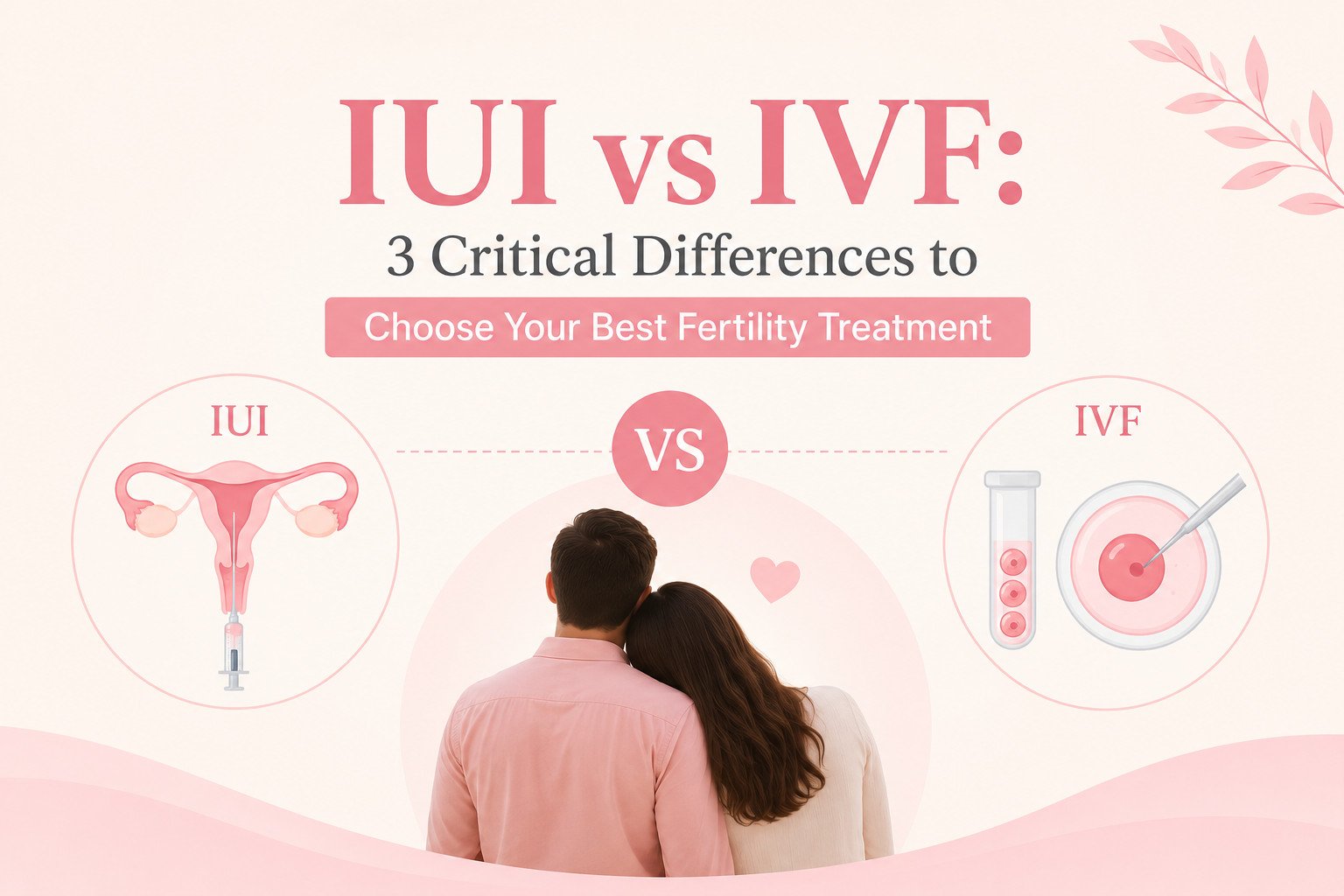 Infographic showing IUI vs IVF differences with clinical medical diagrams by Alka IVF Shree Kanak Hospital.