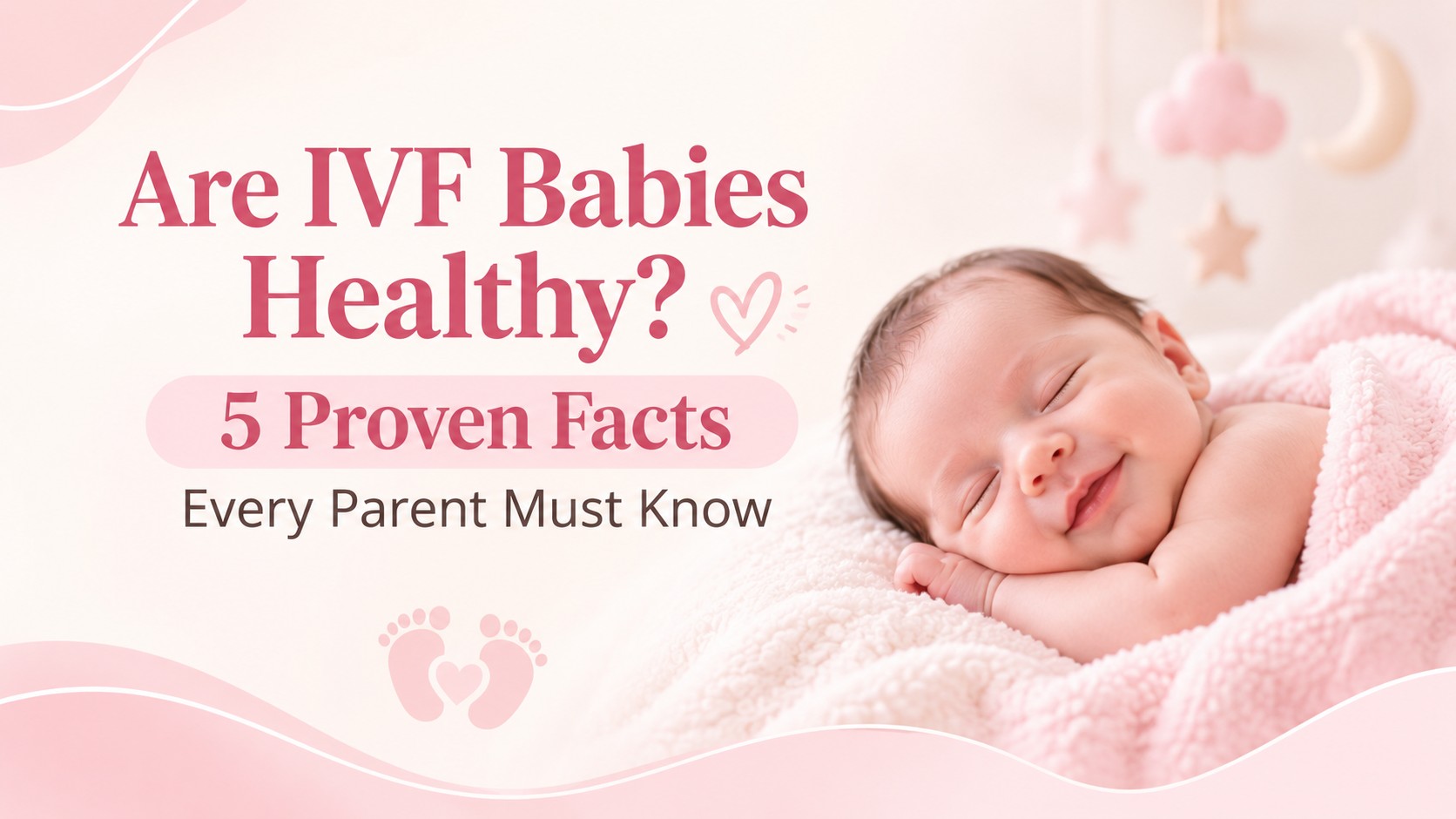 A smiling, healthy newborn baby sleeping peacefully under a pink blanket, representing if IVF babies are healthy.