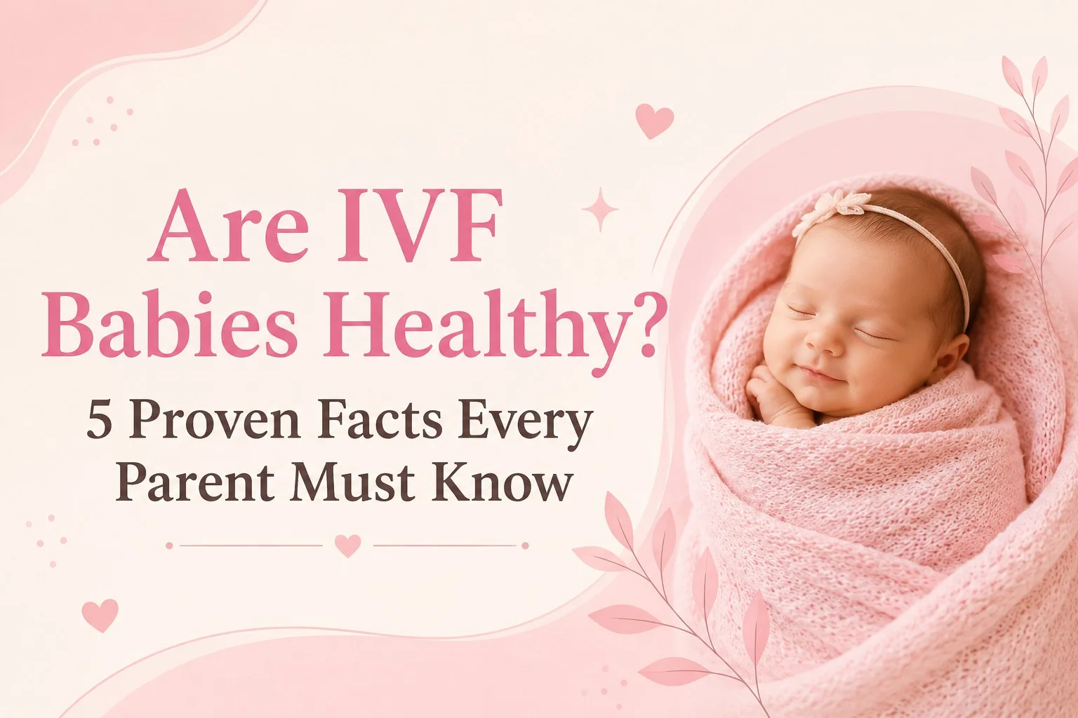 A cute sleeping newborn baby wrapped in a pink blanket with text reading Are IVF Babies Healthy? 5 Proven Facts Every Parent Must Know